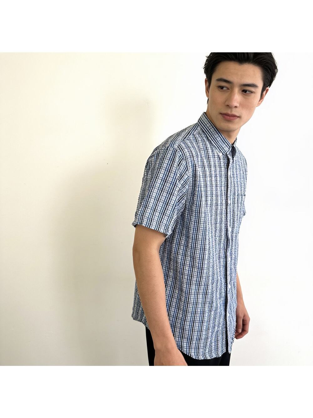 Lands' End short-sleeve button-down shirt traditional fit blue size large